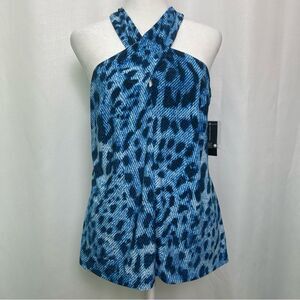 NWT Inc International Concepts Twisted Halter Top Women’s Medium Blue Lined